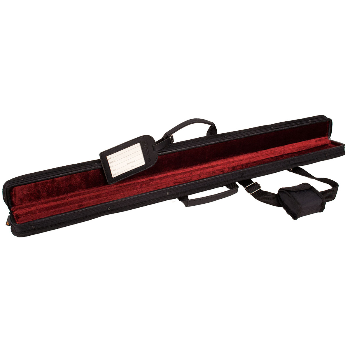 Interior view of a Protec Bow Case featuring red velvet